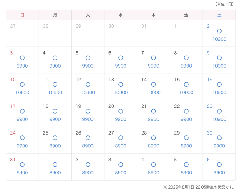 Tokyo Disneyland ticket calendar August