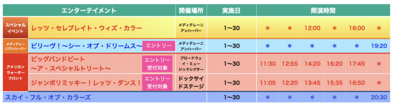 Tokyo Disneysea show schedule June