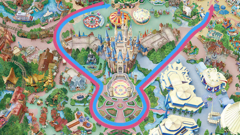 Tokyo Disneyland parade Nightfall Glow parade route