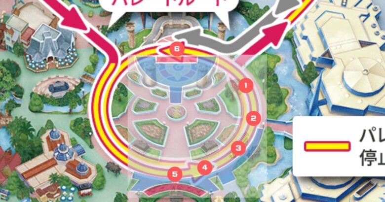 Tokyo Disneyland parade route 
Quacky Celebration★Donald the Legend! Float stop position