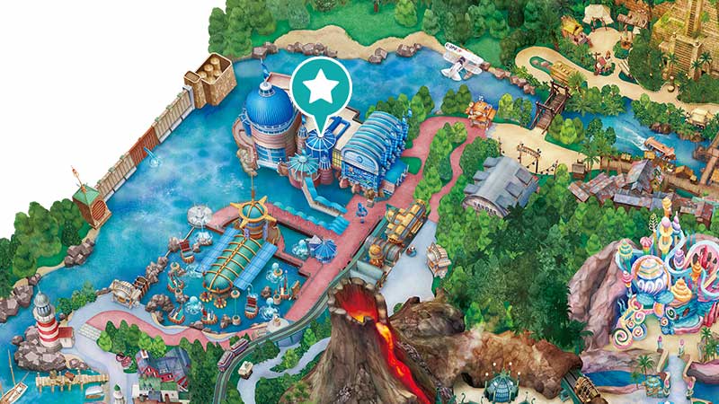 Tokyo Disneysea attraction Nemo & Friends Sea Rider access map