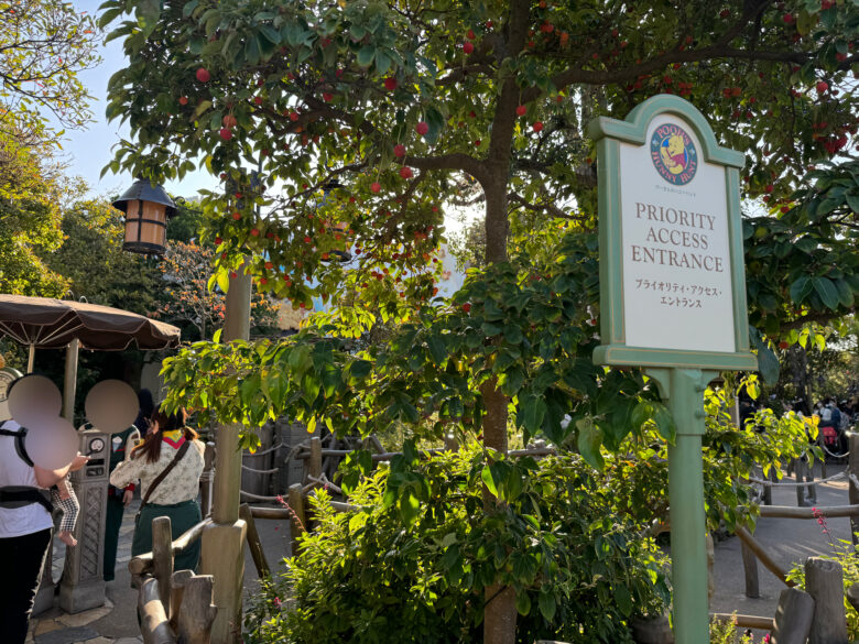 東京ディズニーランドのアトラクション「プーさんのハニーハント」のプライオリティパスで入れるプライオリティ・アクセス・エントランスの案内サイン