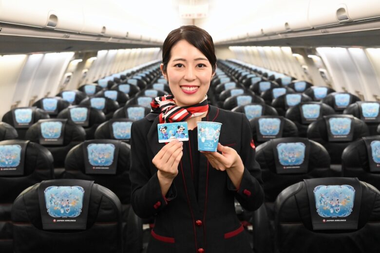 JAL Jubilee Expressの搭乗証明ステッカー（全3種）と特別デザイン紙コップ