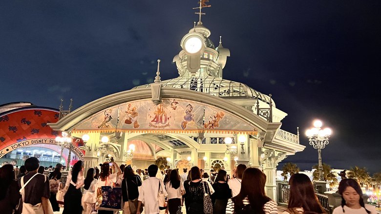 夜の東京ディズニーリゾートを後にするゲスト