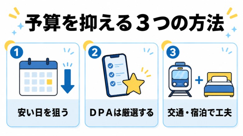 ディズニー値上げでも予算を抑える3つの方法(安い日・DPA厳選・交通宿泊)