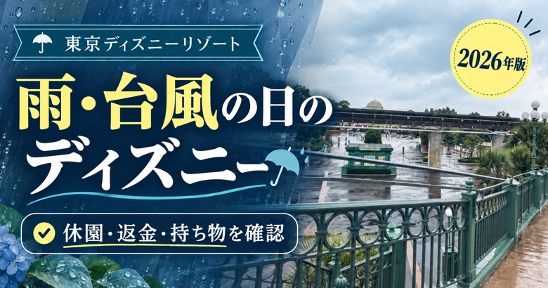 本人撮影の雨の日の東京ディズニーランドの写真を使った、休園・返金・持ち物ガイドのアイキャッチ