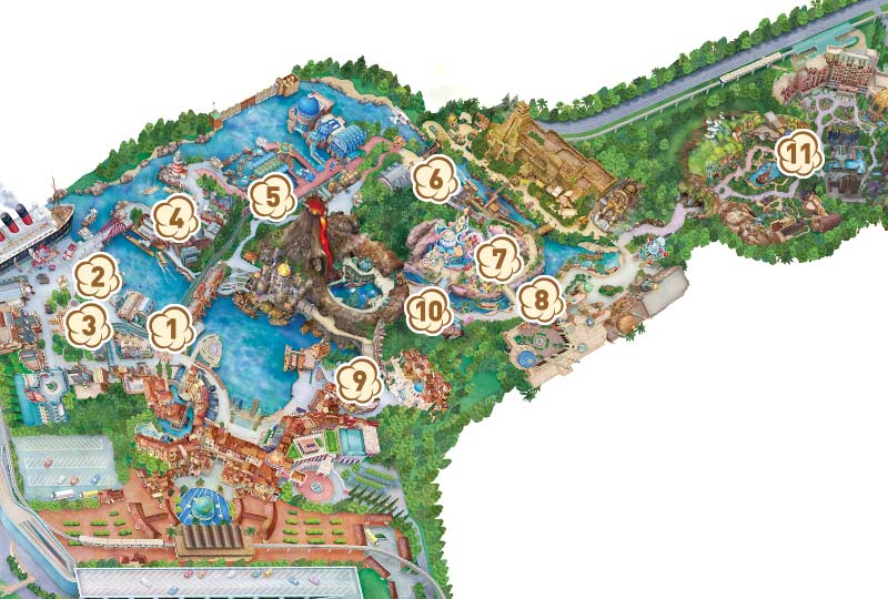 東京ディズニーシーのポップコーン販売場所マップ。ファンタジースプリングスを含む11か所