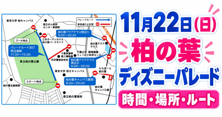 【11/22】柏の葉ディズニーパレードの時間と場所